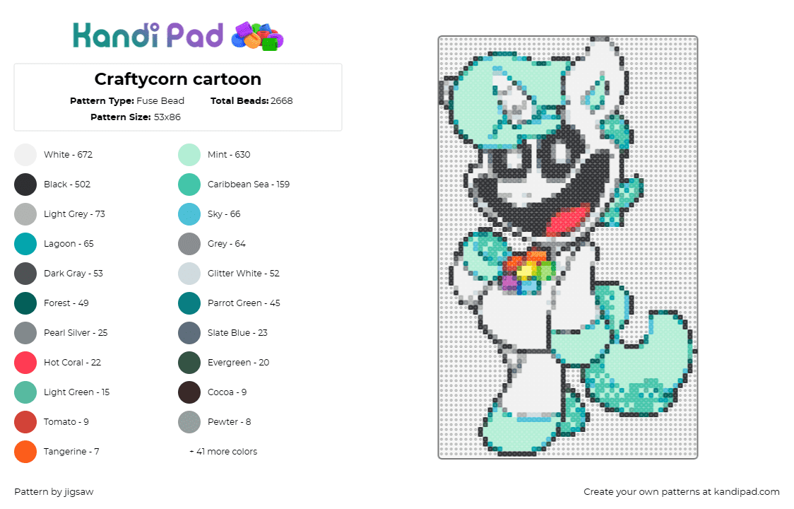 Craftycorn cartoon - Fuse Bead Pattern by jigsaw on Kandi Pad - craftycorn,smiling critters,poppy playtime,cartoon,unicorn,character,joyful,play