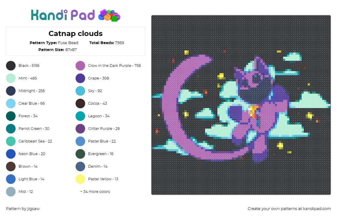 Catnap clouds - Fuse Bead Pattern by jigsaw on Kandi Pad - catnap,smiling critters,poppy playtime,sky,clouds,video game,character,purple,te