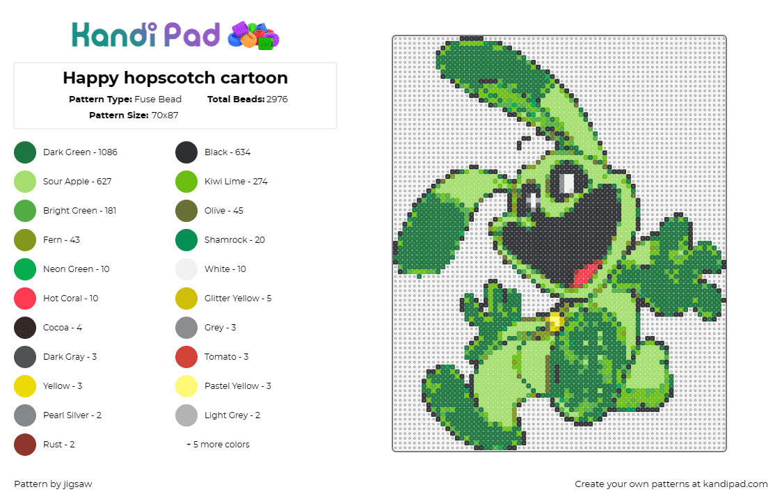 Happy hopscotch cartoon - Fuse Bead Pattern by jigsaw on Kandi Pad - hoppy hopscotch,smiling critters,poppy playtime,cartoon,character,joyful,bunny,p