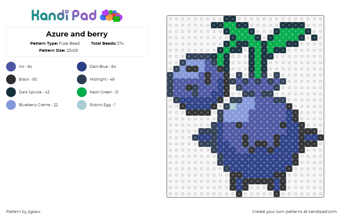 Azure and berry - Fuse Bead Pattern by jigsaw on Kandi Pad - blueberries,fruit,food,character,cute,cluster,sweet,joyful,blue