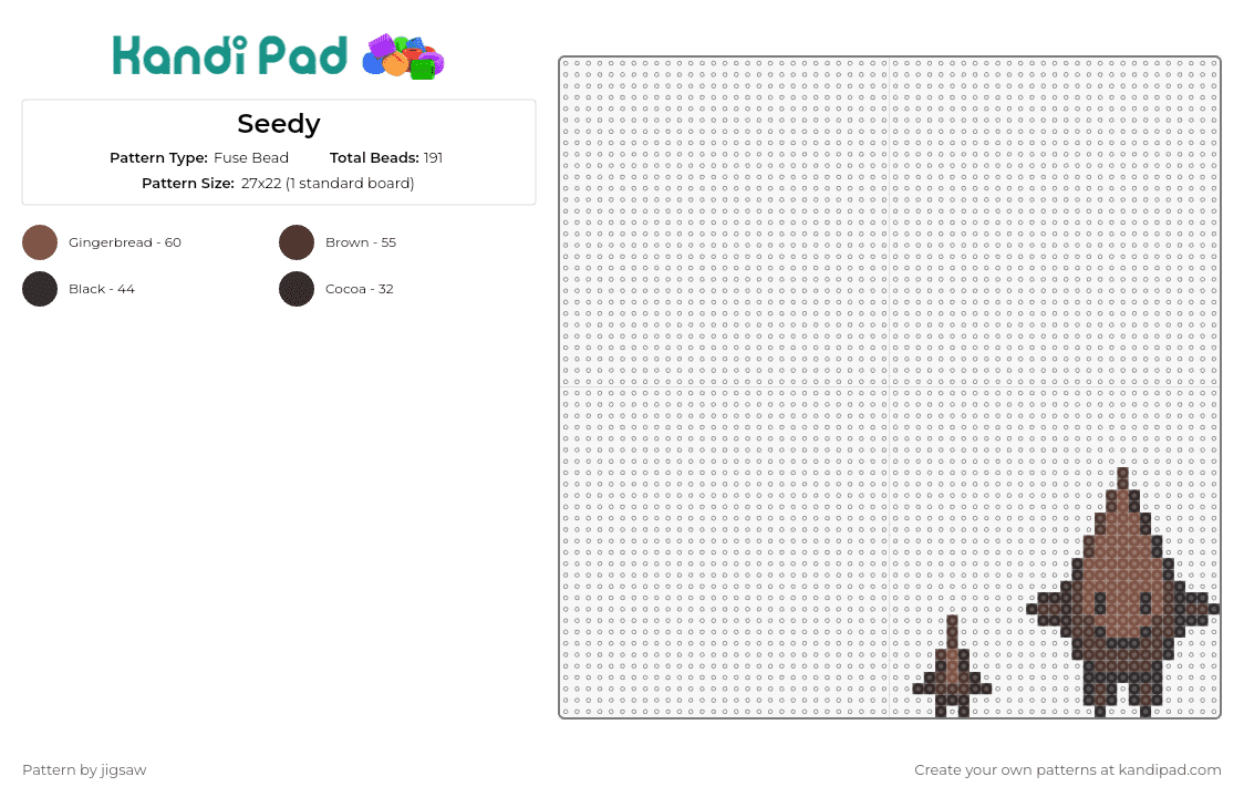 Seedy - Fuse Bead Pattern by jigsaw on Kandi Pad - seedy,happy,cute,character,joyful,charming,inviting,brown