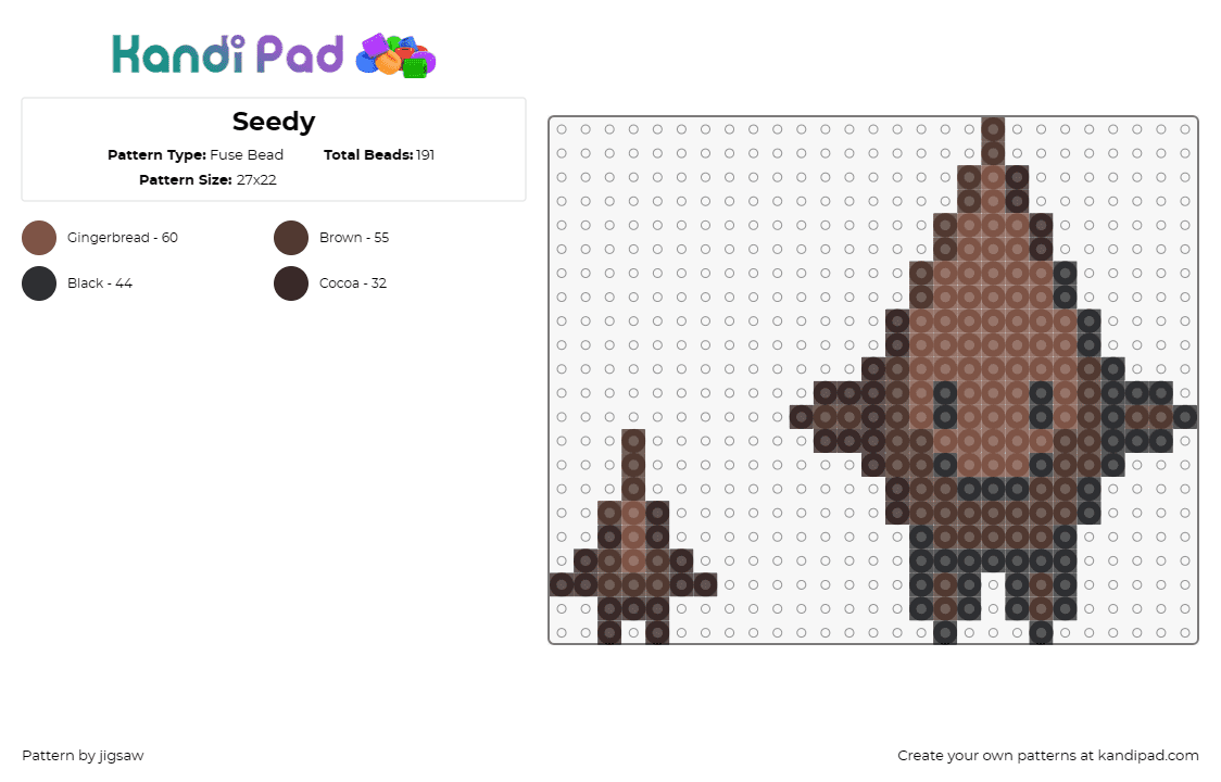 Seedy - Fuse Bead Pattern by jigsaw on Kandi Pad - seedy,happy,cute,character,joyful,inviting,brown