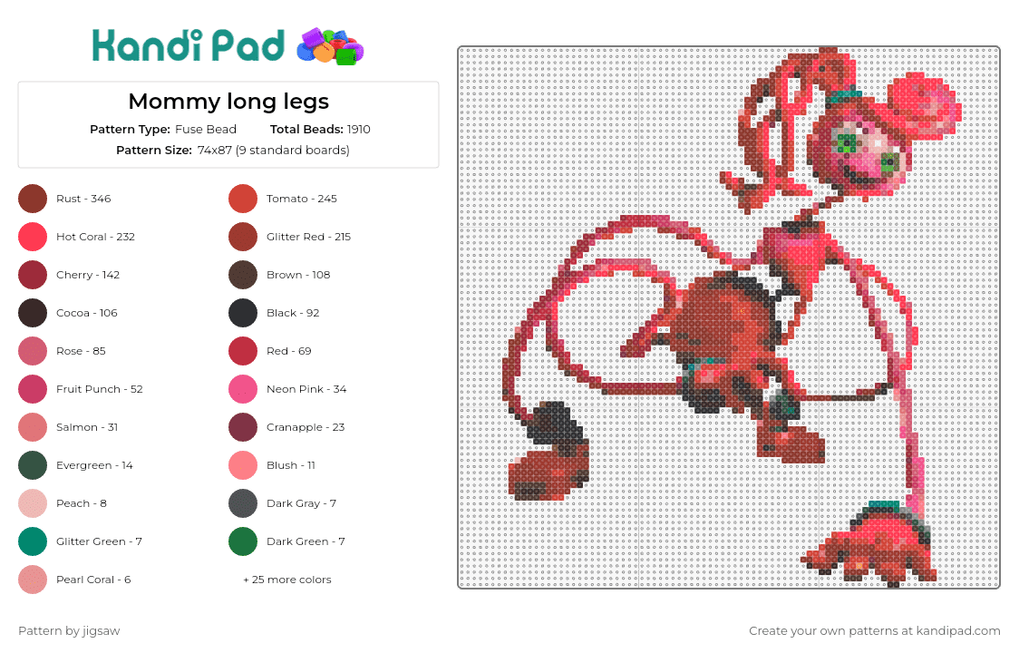 Mommy long legs - Fuse Bead Pattern by jigsaw on Kandi Pad - mommy long legs,poppy playtime,detailed,style,game,character,red