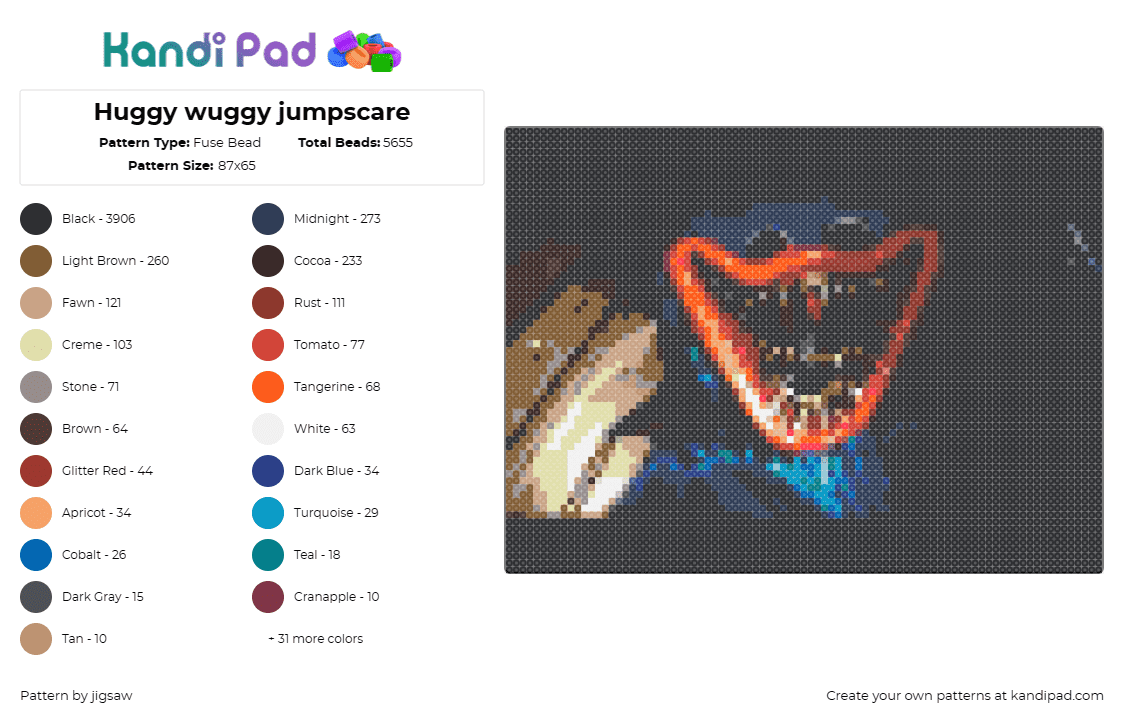 Huggy wuggy jumpscare - Fuse Bead Pattern by jigsaw on Kandi Pad - huggy wuggy,poppy playtime,jumpscare,intense,thrilling,sharp,unforgettable