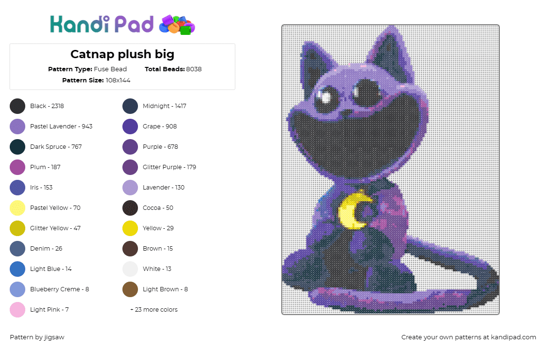 Catnap plush big - Fuse Bead Pattern by jigsaw on Kandi Pad - catnap,smiling critters,poppy playtime,video game,character,purple