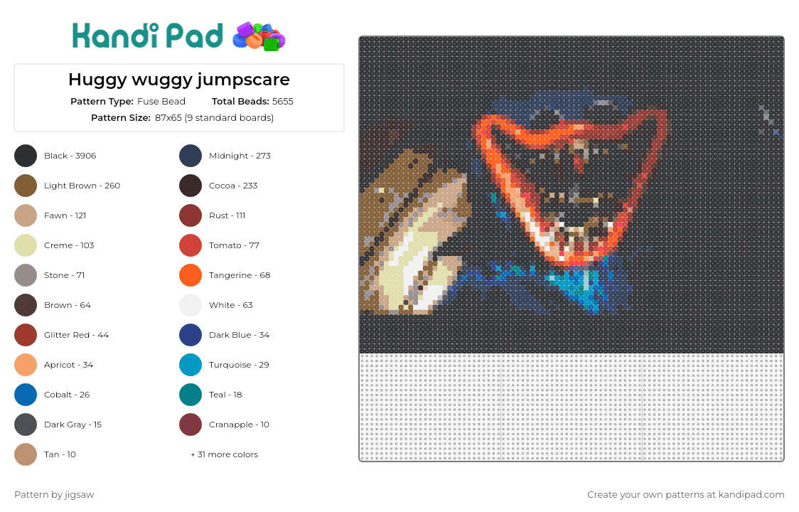 Huggy wuggy jumpscare - Fuse Bead Pattern by jigsaw on Kandi Pad - huggy wuggy,poppy playtime,jumpscare,intense,thrilling,sharp,vivid,unforgettable