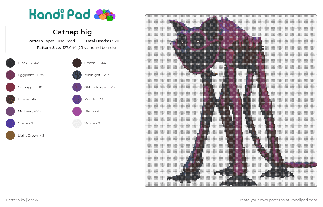 Catnap big - Fuse Bead Pattern by jigsaw on Kandi Pad - catnap,smiling critters,poppy playtime,silhouette,playful,large,detailed,character,purple