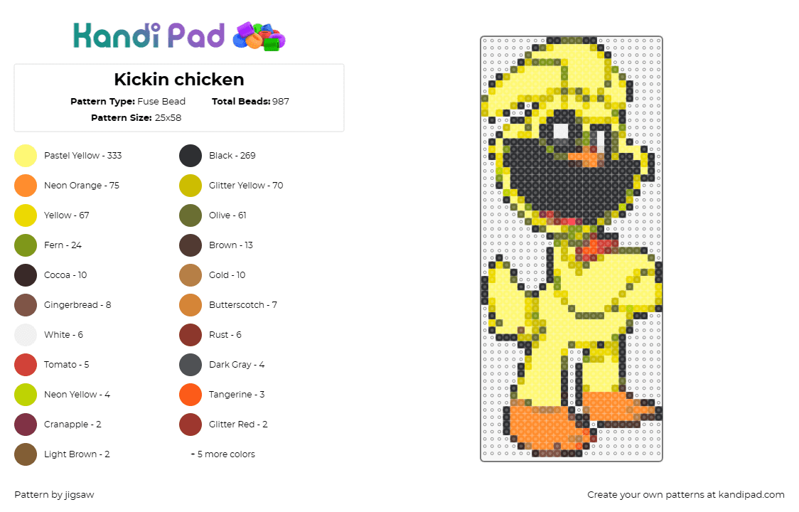 Kickin chicken - Fuse Bead Pattern by jigsaw on Kandi Pad - kickinchicken,smiling critters,poppy playtime,animated,character,chicken,animal,