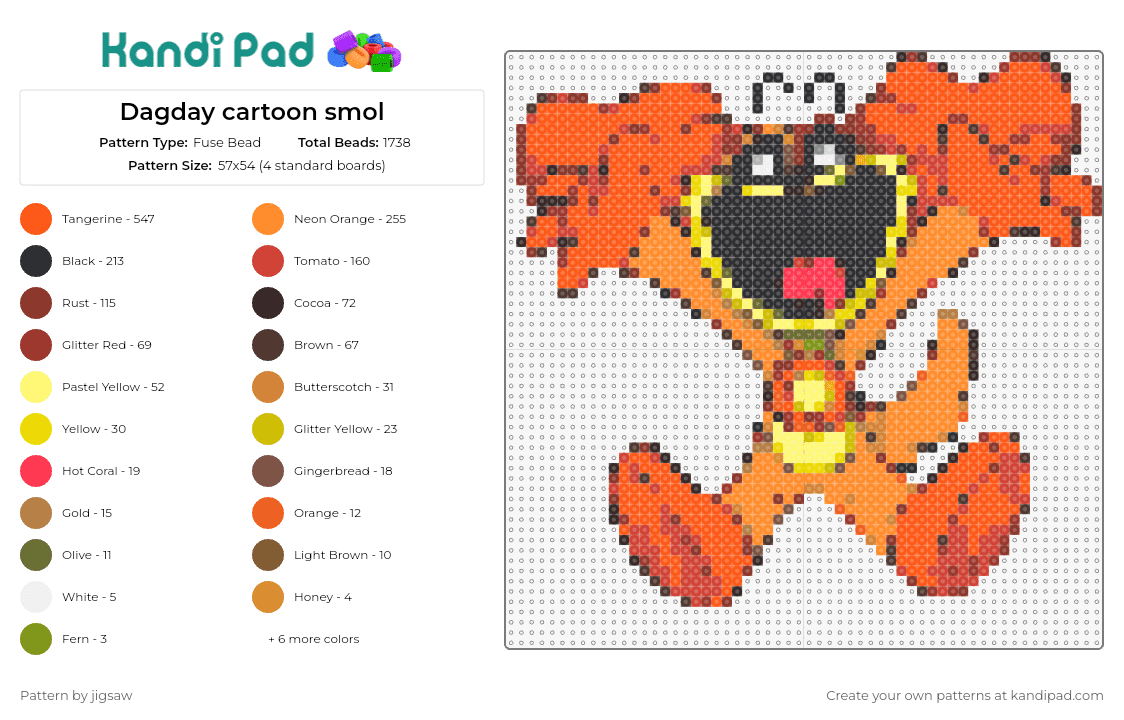 Dagday cartoon smol - Fuse Bead Pattern by jigsaw on Kandi Pad - dogday,smiling critters,poppy playtime,cartoon,miniature,joy,character,animated,orange
