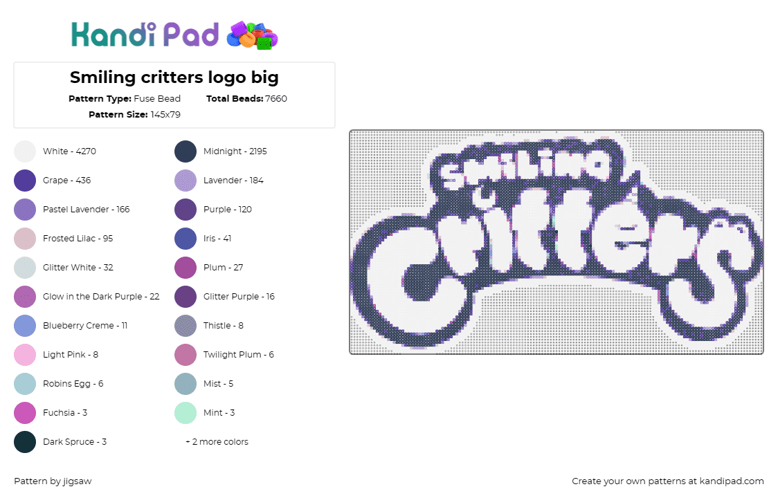 Smiling critters logo big - Fuse Bead Pattern by jigsaw on Kandi Pad - smiling critters,poppy playtime,logo,brand,game,bold,recognizable,large,white