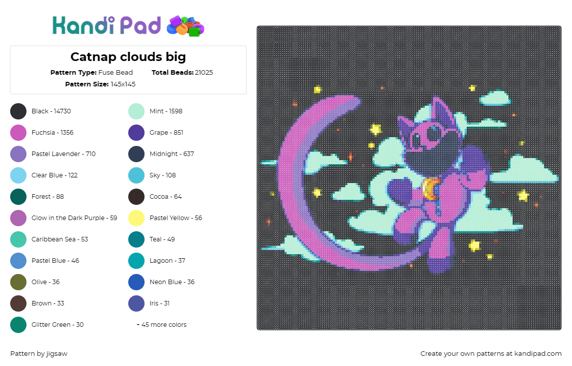 Catnap clouds big - Fuse Bead Pattern by jigsaw on Kandi Pad - catnap,smiling critters,poppy playtime,sky,clouds,video game,character,purple,te