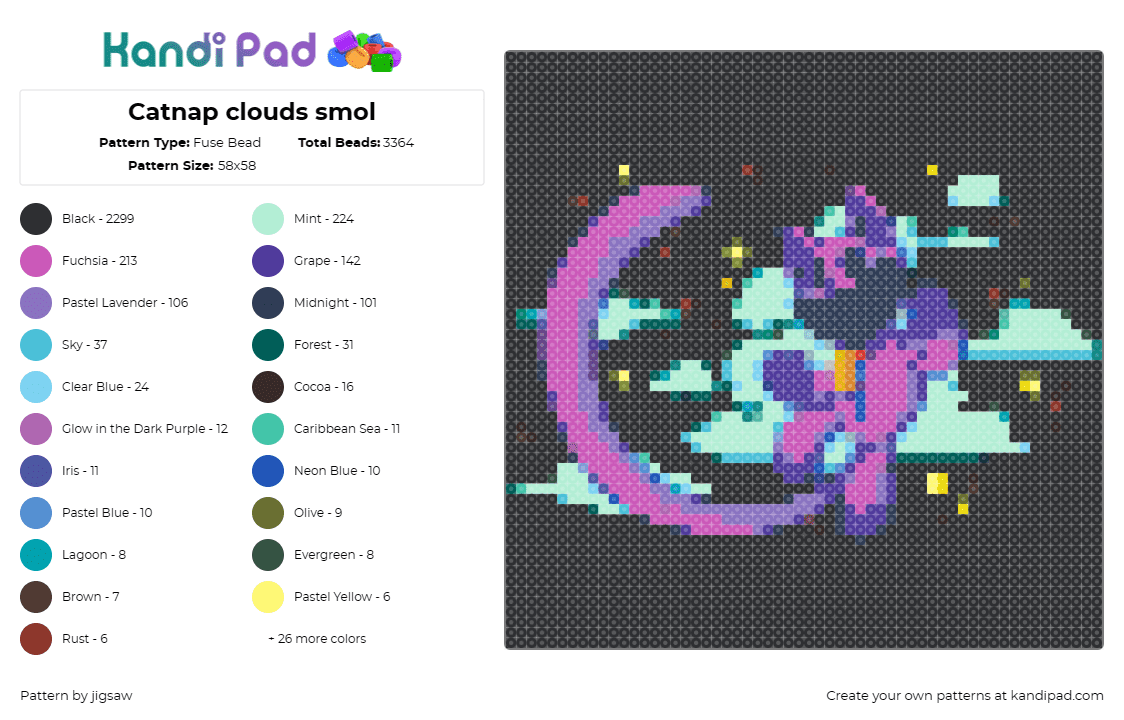 Catnap clouds smol - Fuse Bead Pattern by jigsaw on Kandi Pad - catnap,smiling critters,poppy playtime,clouds,sky,whimsical,compact,purple