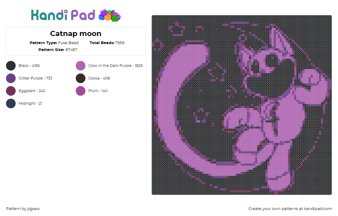 Catnap moon - Fuse Bead Pattern by jigsaw on Kandi Pad - catnap,smiling critters,poppy playtime,moon,video game,character,purple,black