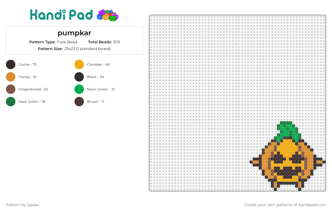 pumpkar - Fuse Bead Pattern by jigsaw on Kandi Pad - pumpkin,character,cute,halloween,autumnal,whimsical,smiling,orange