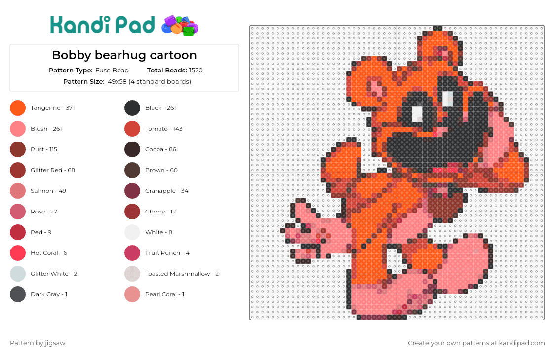 Bobby bearhug cartoon - Fuse Bead Pattern by jigsaw on Kandi Pad - bobby bearhug,smiling critters,poppy playtime,cartoon,bear,friendly,animated,character,orange