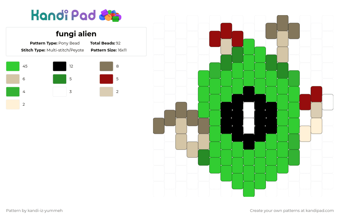 fungi alien charm - Pony Bead Pattern by kandi-iz-yumme on Kandi Pad - green,alien,mushroom,fungi