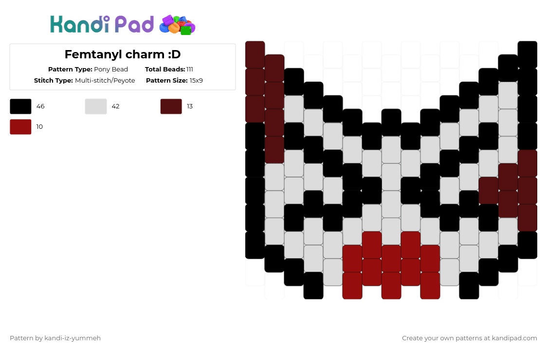 Femtanyl charm :D - Pony Bead Pattern by kandi-iz-yumme on Kandi Pad - white,brown,red