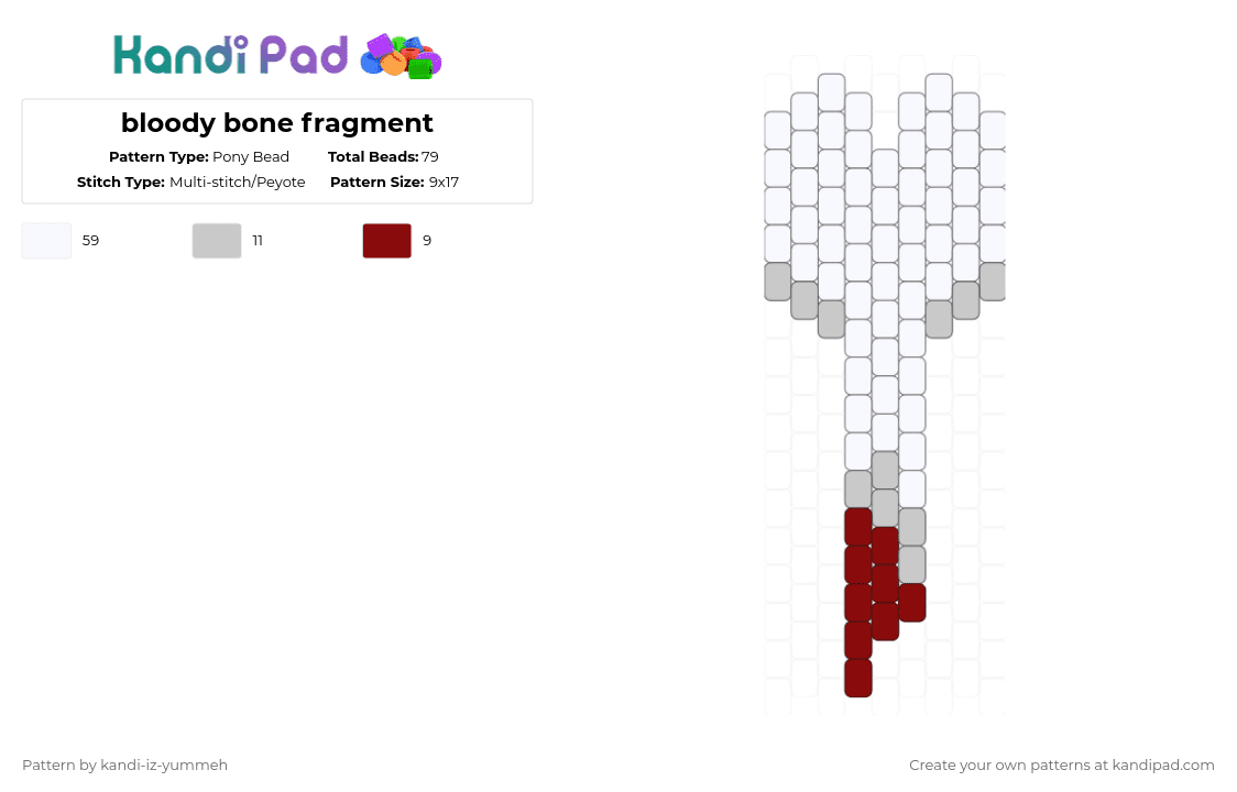 bloody bone fragment charm - Pony Bead Pattern by kandi-iz-yumme on Kandi Pad - white,beige,red,blood,bone,bloody bone,skeleton