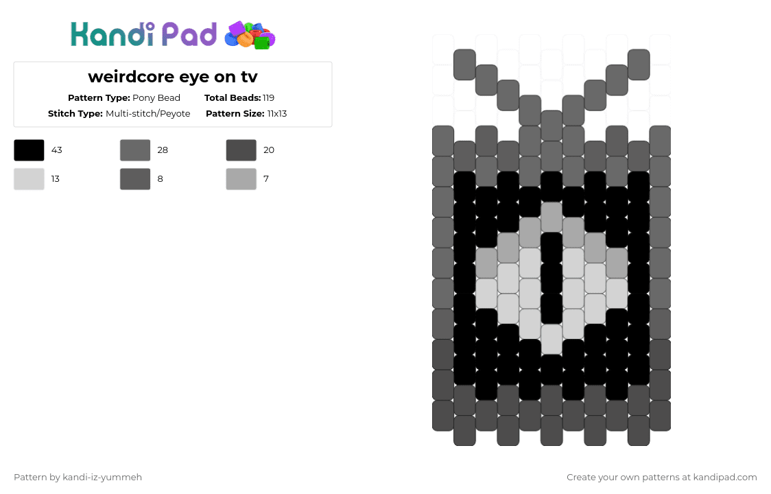 weirdcore eye on tv charm - Pony Bead Pattern by kandi-iz-yumme on Kandi Pad - gray,weirdcore,eyeball,weirdcore tv