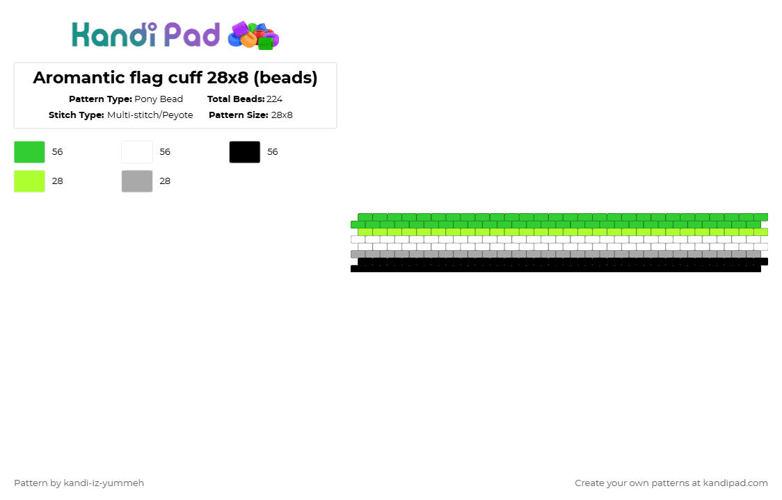 Aromantic flag cuff 28x8 (beads) - Pony Bead Pattern by kandi-iz-yumme on Kandi Pad - green