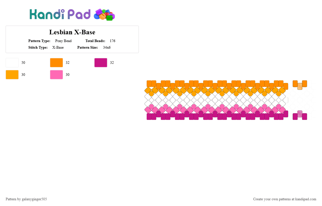 Lesbian X-Base - Pony Bead Pattern by galaxyginger505 on Kandi Pad - orange,pink,lgbtqia,lgbtq,lesbian,xbase,two part,wlw