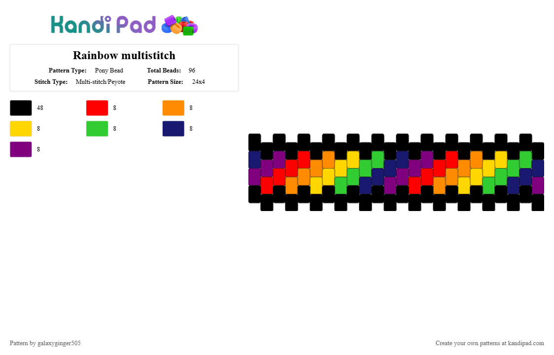 Rainbow multistitch - Pony Bead Pattern by galaxyginger505 on Kandi Pad - black,orange,green,pink,colorful,multistitch,rainbow
