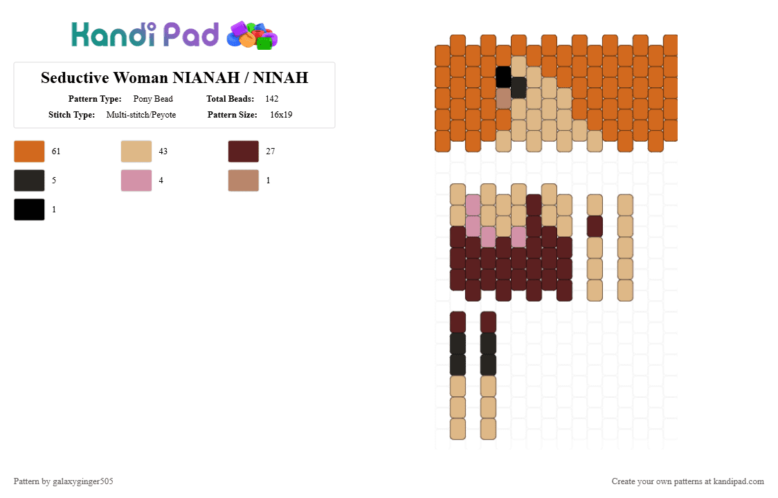 Seductive Woman NIANAH / NINAH - Pony Bead Pattern by galaxyginger505 on Kandi Pad - beige, brown, burgendy, doll, game, no i am not a human, no im not a human, orange, pink, woman