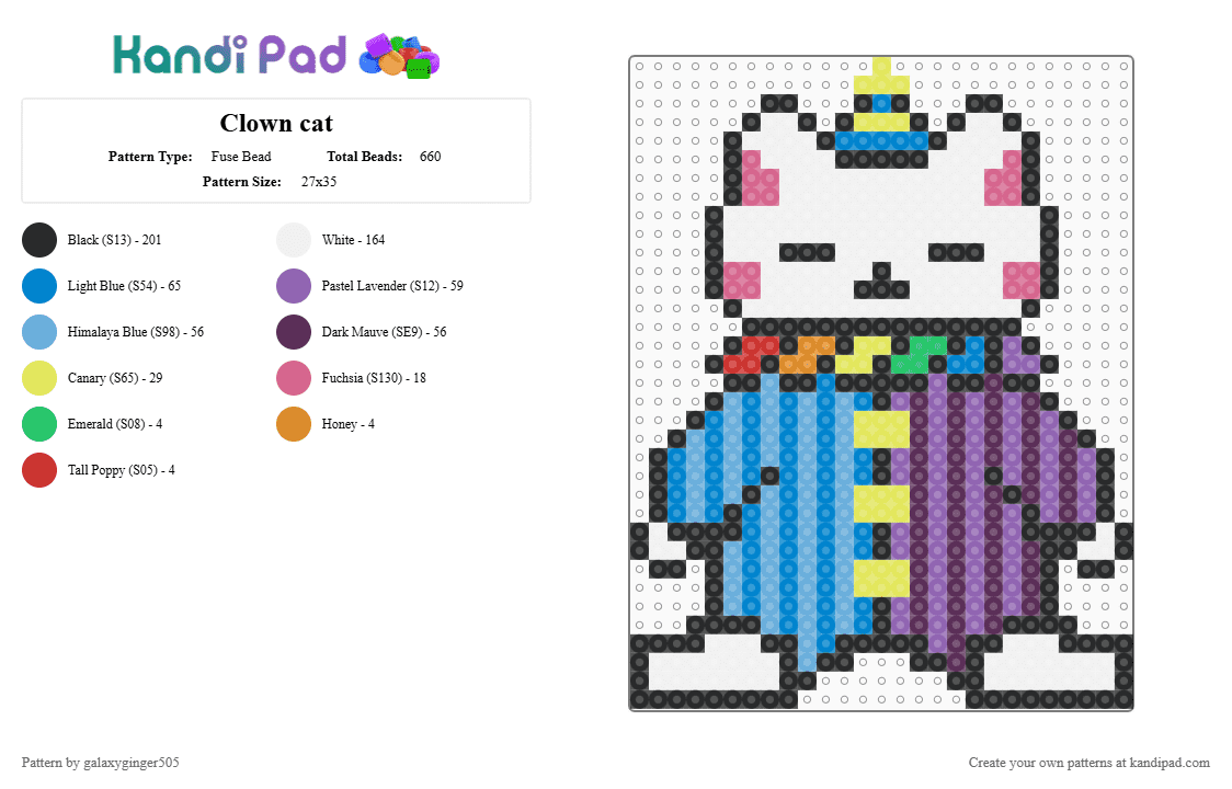 Clown cat - Fuse Bead Pattern by galaxyginger505 on Kandi Pad - blue,light blue,pink,cat,clown,circus