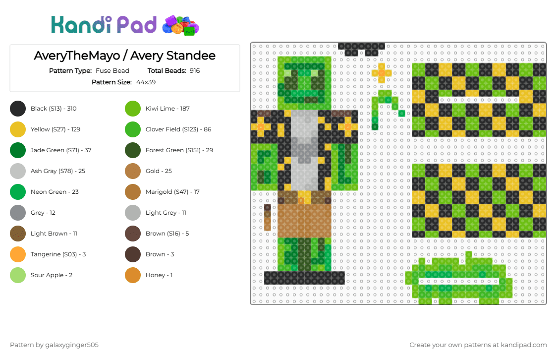 AveryTheMayo / Avery Standee - Fuse Bead Pattern by galaxyginger505 on Kandi Pad - green,yellow,minecraft,arg,minecraft arg,black,perler,sfawtde