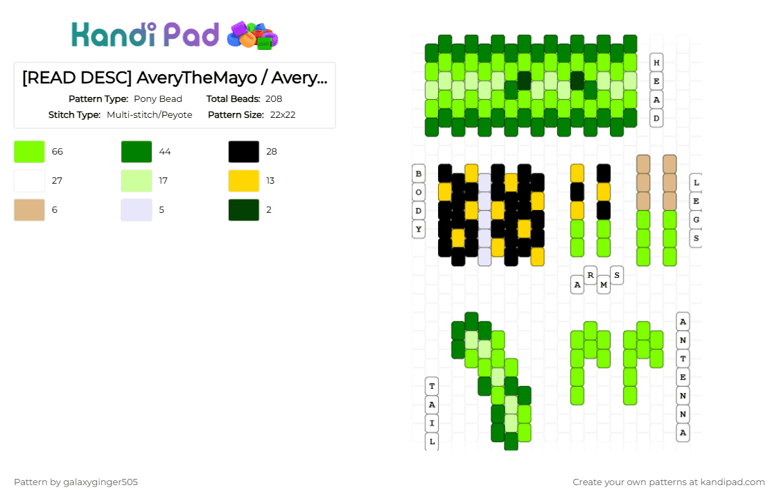 [READ DESC] AveryTheMayo / Avery Kandi doll - Pony Bead Pattern by galaxyginger505 on Kandi Pad - green,sfawtde,dawtde,averythemayo,avery,minecraft,arg,minecraft arg,minecraftarg