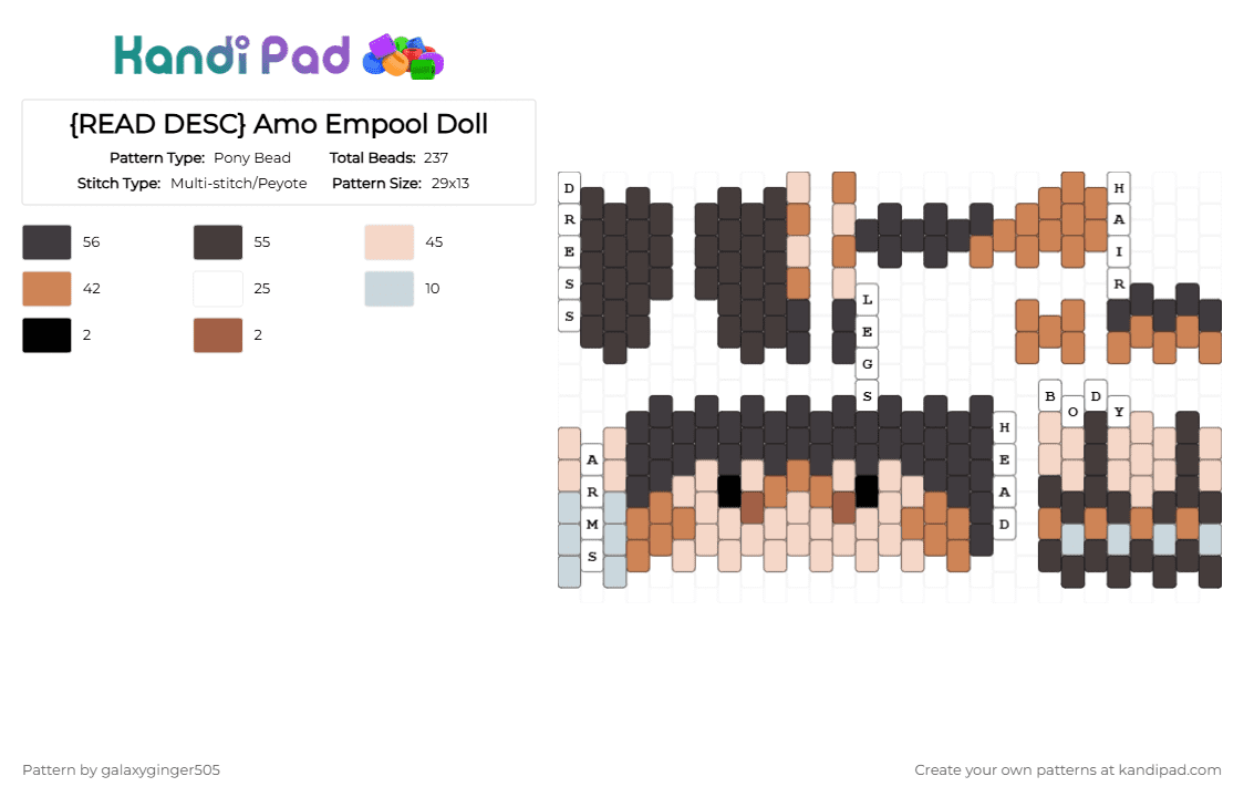 {READ DESC} Amo Empool Doll - Pony Bead Pattern by galaxyginger505 on Kandi Pad - orange,beige,brown,grey,kandi,doll,anime,gachiakuta,amo
