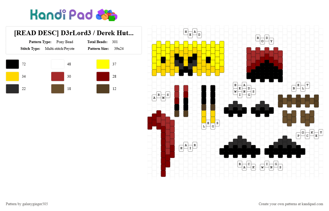 [READ DESC] D3rLord3 / Derek Hutchins Kandi Doll - Pony Bead Pattern by galaxyginger505 on Kandi Pad - yellow,brown,d3rlord3,sfawtde,dawtde,minecraft arg,wifies,minecraft,arg,derek hutchins
