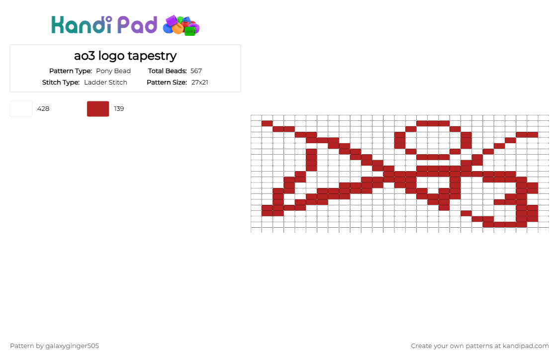 ao3 logo tapestry - Pony Bead Pattern by galaxyginger505 on Kandi Pad - ao3, archive of our own, diagonal, fanfiction, ladder stitch, red, tapestry, white