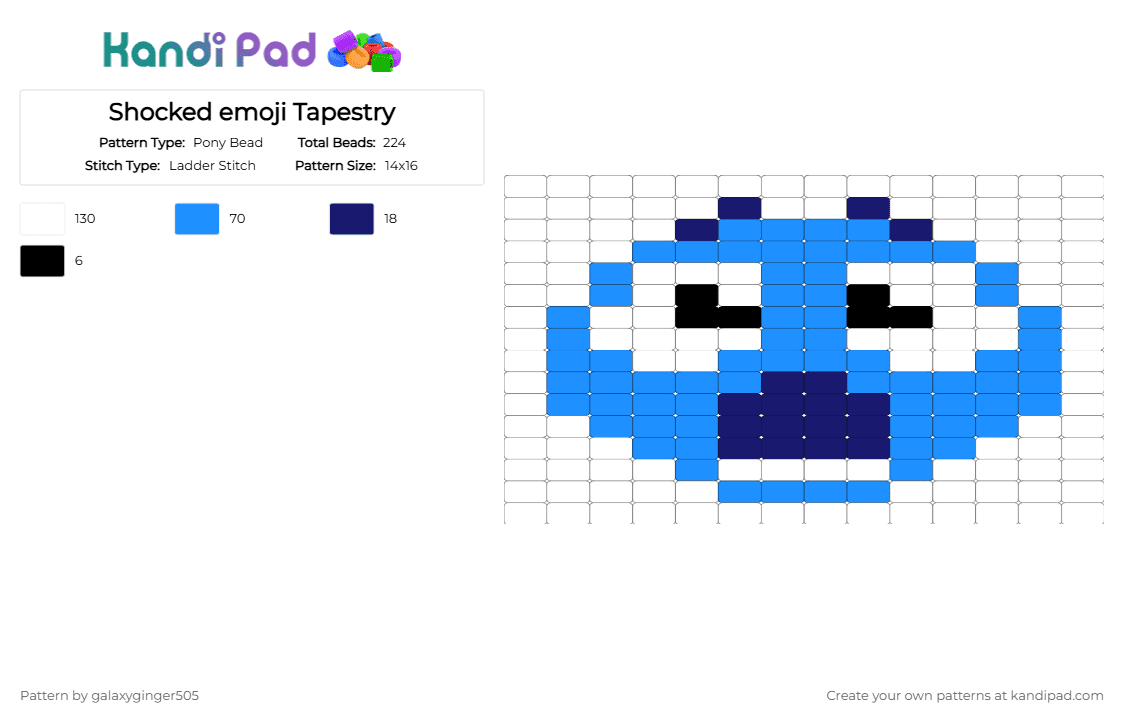 Shocked emoji Tapestry - Pony Bead Pattern by galaxyginger505 on Kandi Pad - white,light blue,tapestry,blue,emoji,reaction,schocked,ladder stitch,black