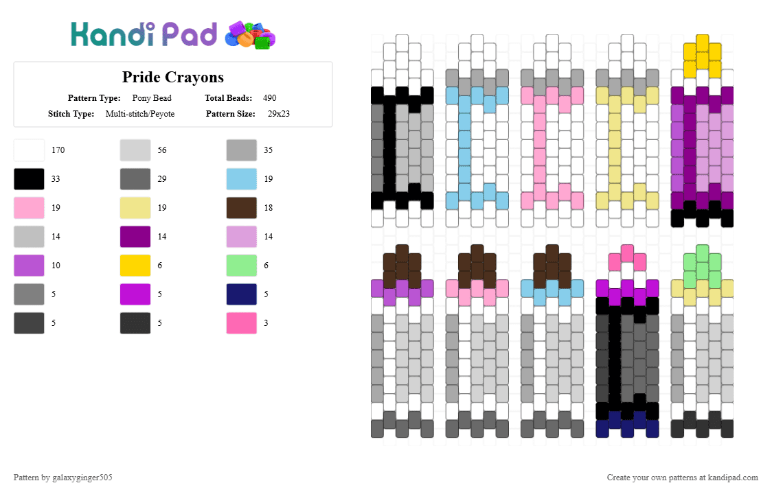Pride Crayons {2/?} - Pony Bead Pattern by galaxyginger505 on Kandi Pad - white,beige,pink,yellow,colorful,pride,lgbtqia,lgbtq,crayon,apagender,cassgender,gender fluid,nonbianary