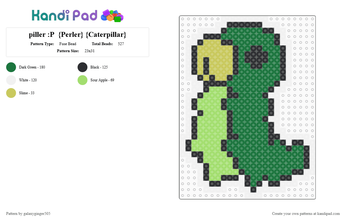 piller :P  {Perler} {Caterpillar} - Fuse Bead Pattern by galaxyginger505 on Kandi Pad - white,green,caterpillar,cute,chibi,yellow,black,perler