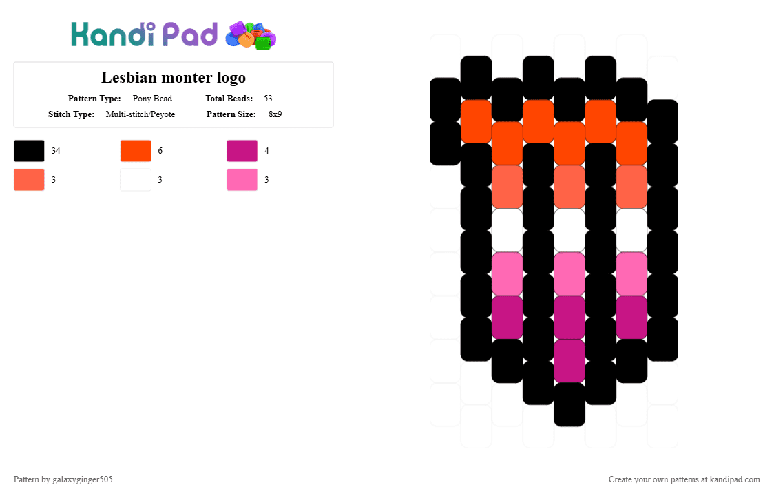 Lesbian monter logo - Pony Bead Pattern by galaxyginger505 on Kandi Pad - black,red,pink