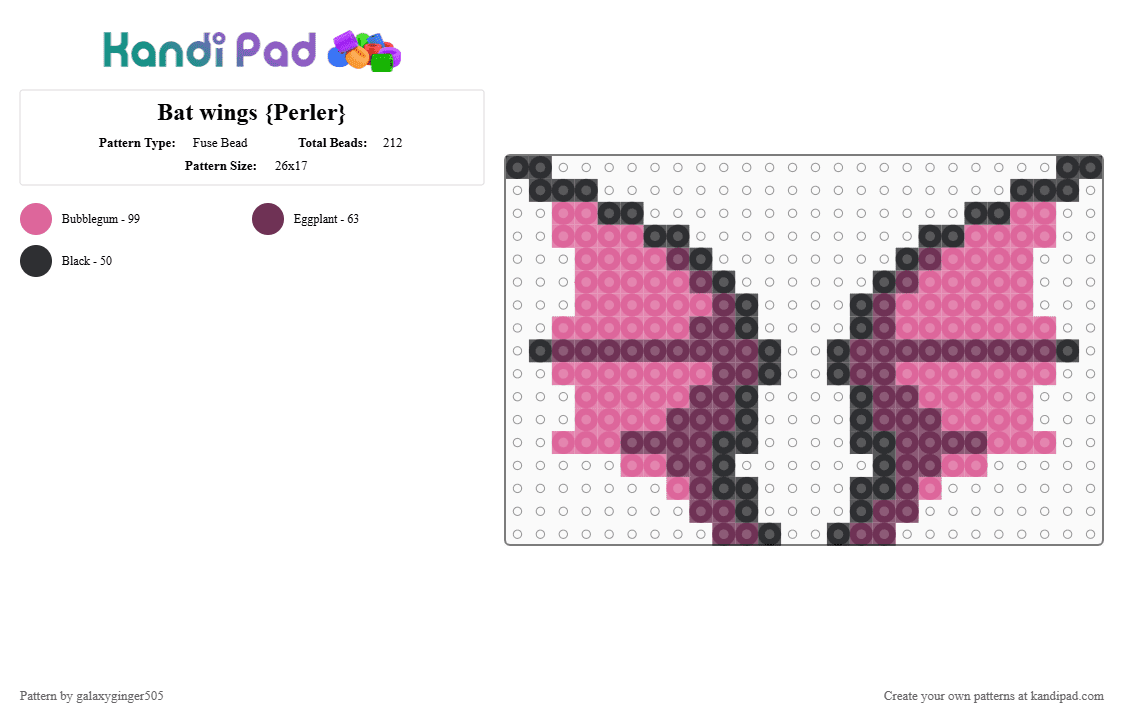 Bat wings {Perler} - Fuse Bead Pattern by galaxyginger505 on Kandi Pad - pink,bat,black,purple,wing,bat wing,perler,cute