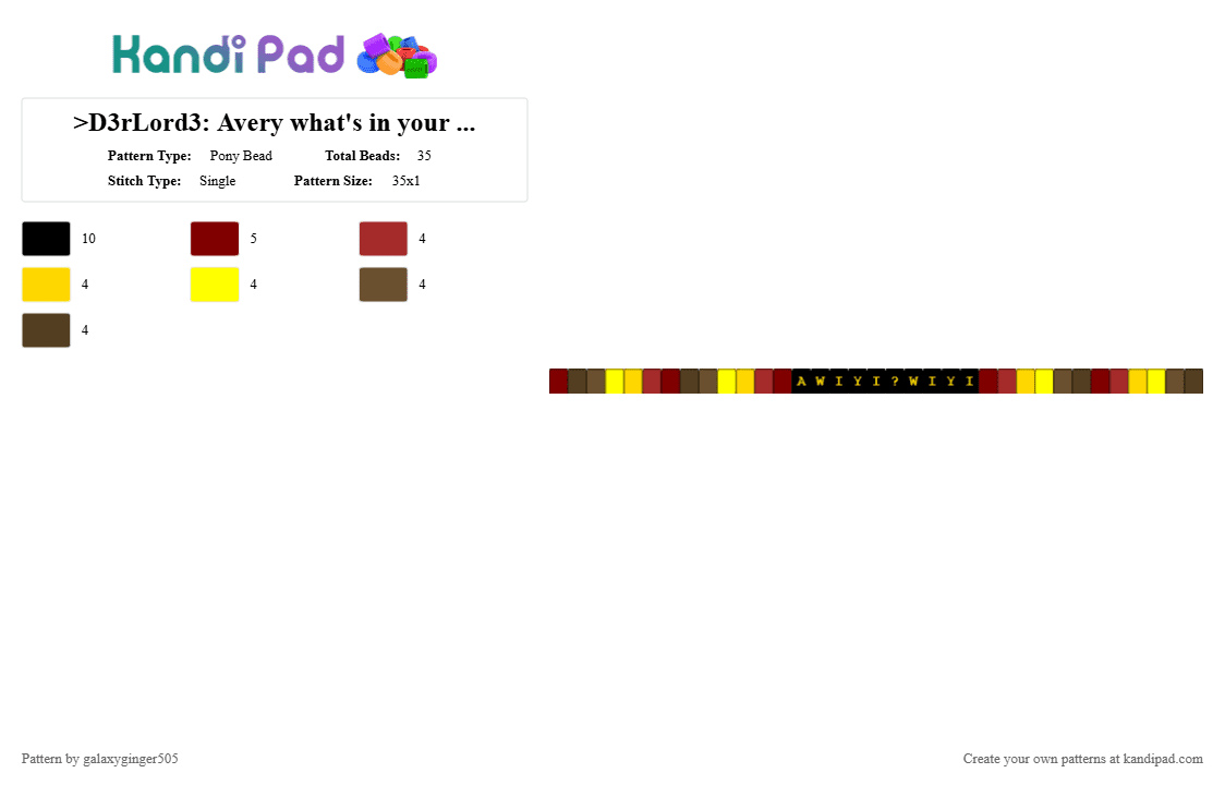 >D3rLord3: Avery what\'s in your inventory? Single - Pony Bead Pattern by galaxyginger505 on Kandi Pad - yellow,brown,sfawtde,dawtde,d3rlord3,derek hutchins,minecraft,minecraft arg,arg,alternate reality game