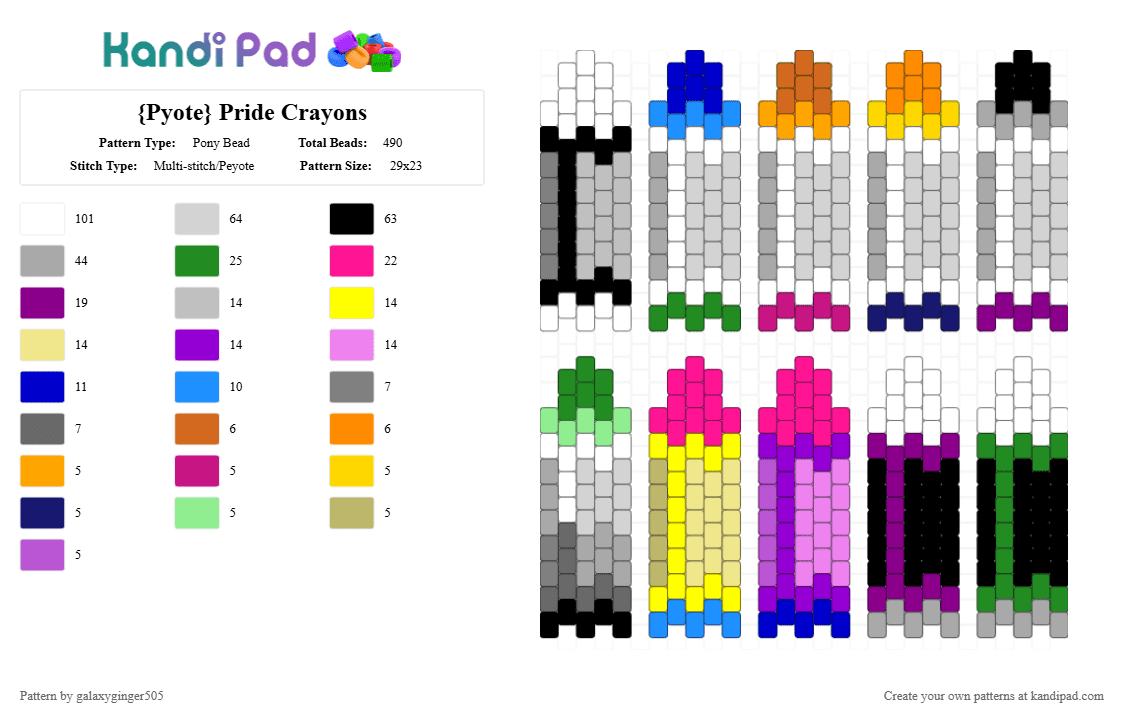 Pride Crayons {1/?} - Pony Bead Pattern by galaxyginger505 on Kandi Pad - white,beige,pink,yellow,colorful,pride,lgbtq,lgbtqia,peyote,crayon,lesbian,gay,pan