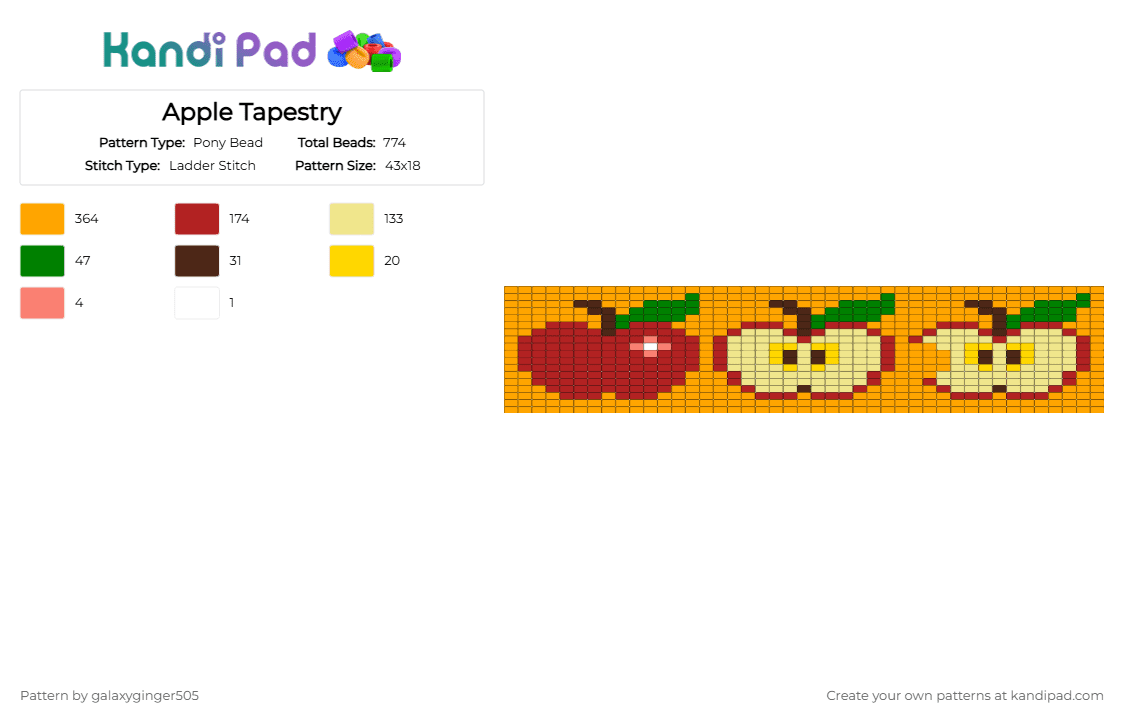 Apple Tapestry - Pony Bead Pattern by galaxyginger505 on Kandi Pad - orange,red,yellow,apple,tapestry,fruit,green,cute