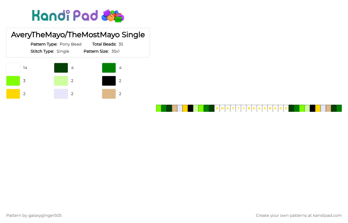 AveryTheMayo/TheMostMayo Single - Pony Bead Pattern by galaxyginger505 on Kandi Pad - white,green,sfawtde,dawtde,averythemayo,themostmayo,minecraft,minecraft arg,arg,alternate reality game