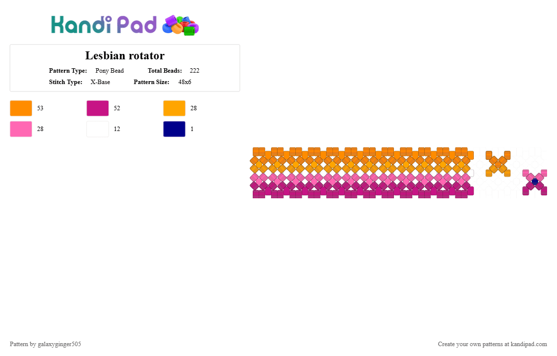Lesbian rotator - Pony Bead Pattern by galaxyginger505 on Kandi Pad - orange,pink,rotator,lgbtq,lgbtqia,lesbian,xbase,white