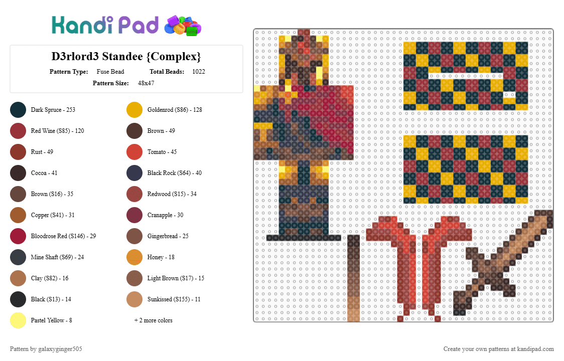 D3rlord3 Standee {Complex} - Fuse Bead Pattern by galaxyginger505 on Kandi Pad - orange,brown,red,perler,standee,gold,yellow,d3rlord3,dawtde,minecraft