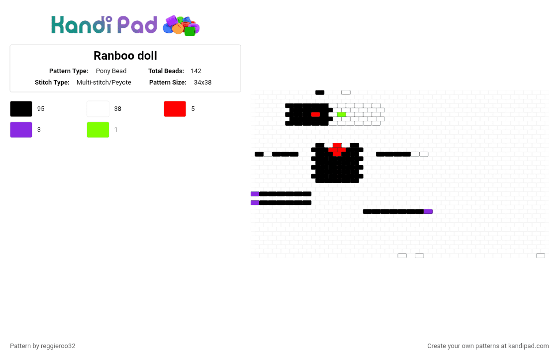 Ranboo doll - Pony Bead Pattern by reggieroo32 on Kandi Pad - black, purple, red, white