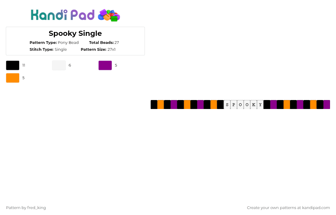 Spooky Single - Pony Bead Pattern by fred_king on Kandi Pad - halloween, orange, pink, single, spooky