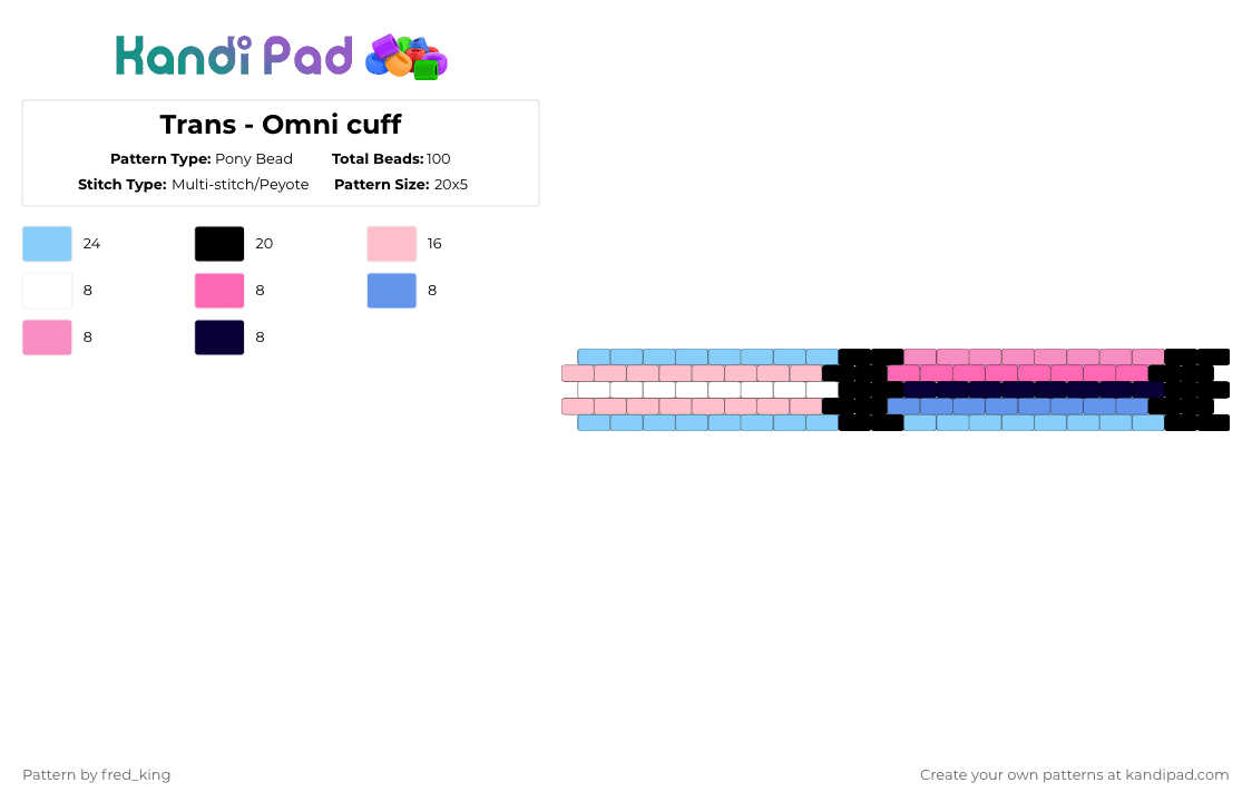 Trans/Omni cuff - Pony Bead Pattern by fred_king on Kandi Pad - light blue,pink,trans,transgender,omni,omnisexual,lgbtq