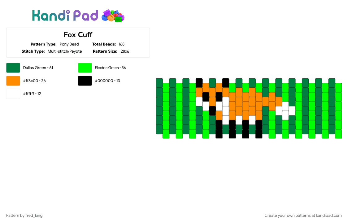 Fox Cuff - Pony Bead Pattern by fred_king on Kandi Pad - fox, green