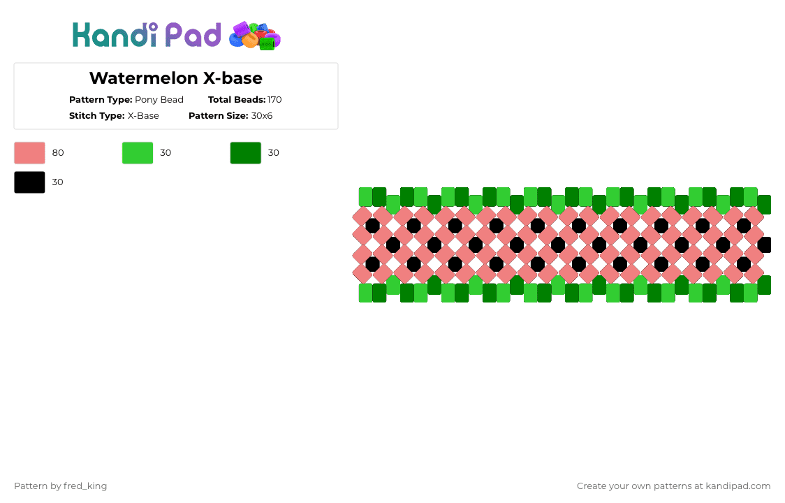 Watermelon X-base - Pony Bead Pattern by fred_king on Kandi Pad - green,red,watermelon,melon,fruit