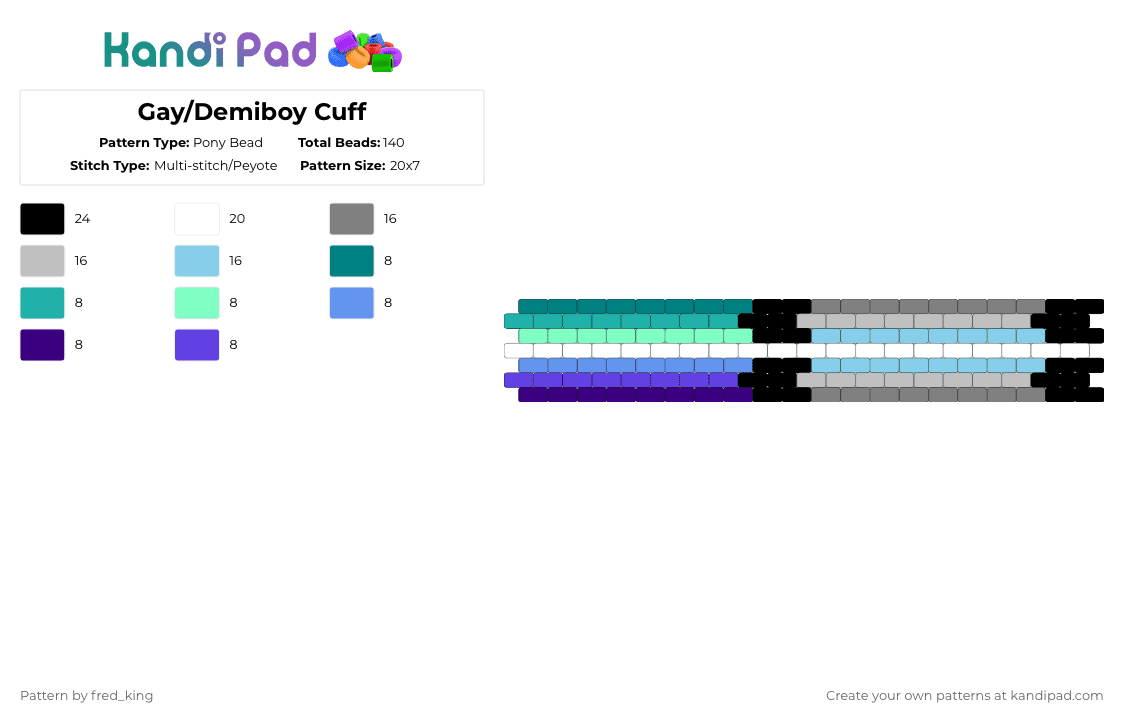 Gay/Demiboy Cuff - Pony Bead Pattern by fred_king on Kandi Pad - light blue,teal,gay,mlm,demiboy